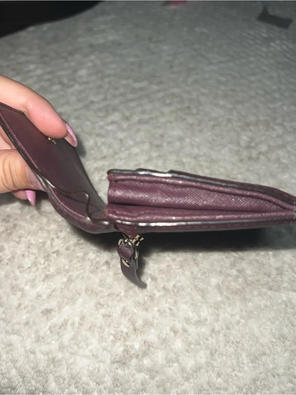 Vintage Kate Spade Small Plum Saffiano Leather Bifold Wallet with Gold Plaque